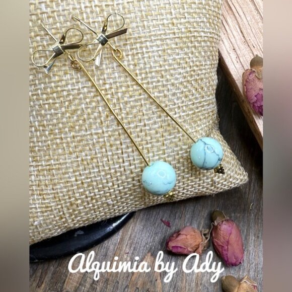 Alquimia by Ady  Gold Bow and Blue Earrings - Picture 1 of 4